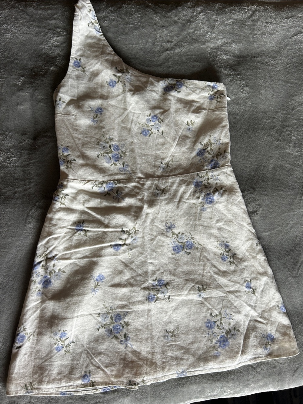 Hollister One-Shoulder Ivory Dress with Blue Floral Print